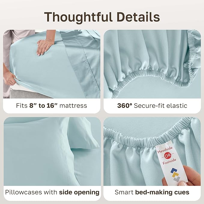 CALIFORNIA DESIGN DEN 5-Star Hotel 600 Thread Count 100% Cotton Sheets Set - Soft & Smooth Queen Sheet for Bed with Deep Pockets, Quality Beats Egyptian Cotton Sheets and Pillowcases (Seafoam)