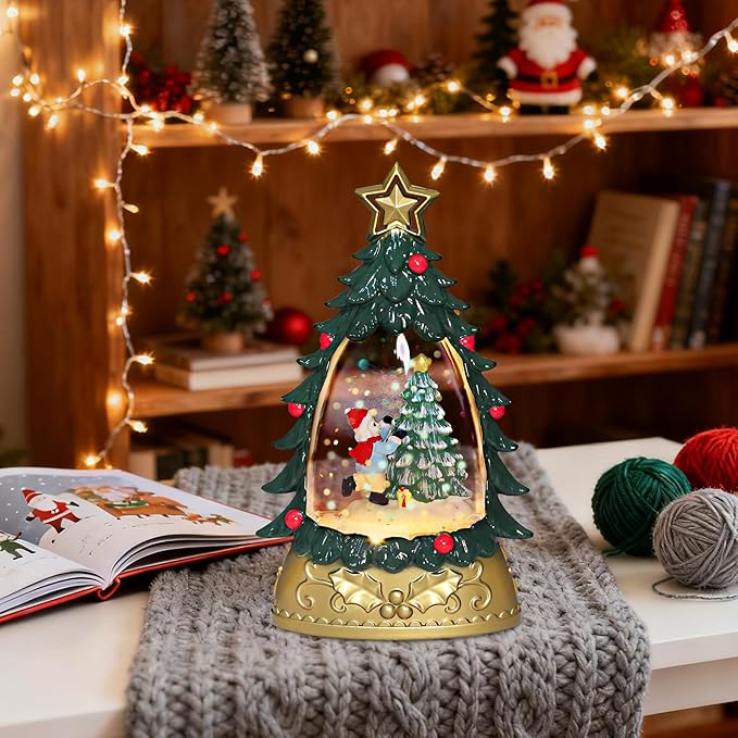 Impress Life Musical Christmas Tree Snow Globe Lantern with Music & Light, Glittering Snow Water Lantern Battery Operated Holiday Decor for Home