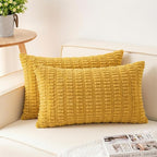 Aegero Pack of 2 Corduroy Decorative Throw Pillow Covers 12x24 Inch Soft Striped Pillow Covers Modern Farmhouse Home Decor for Sofa Living Room Couch Bed（Yellow）