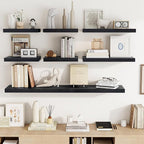 Acovy 16 Inch Floating Shelves, 16"x9.25"x1.5" Inch Deep Floating Shelves for Wall, Wooden Shelves for Bathroom, Bedroom, Living Room, Black