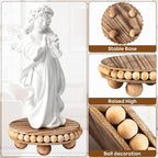 HouseJoy 2Pcs Wood Risers for Display Decorative,Round Beaded Riser Distressed for Decor ,Wooden Farmhouse Coasters Mini Cake Stand Plant Stand,Rustic Pedestal Stand Decor Display Risers for Tiered