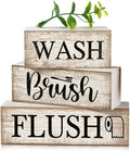 Moucuny 4 Pcs Farmhouse Bathroom Decor and Accessories Rustic Bathroom Shelf Decor Sign Set "wash/brush/flush" Farmhouse Eucalyptus Leaves Wood Block Signs for Toilet Vanity Countertop Home Decoration