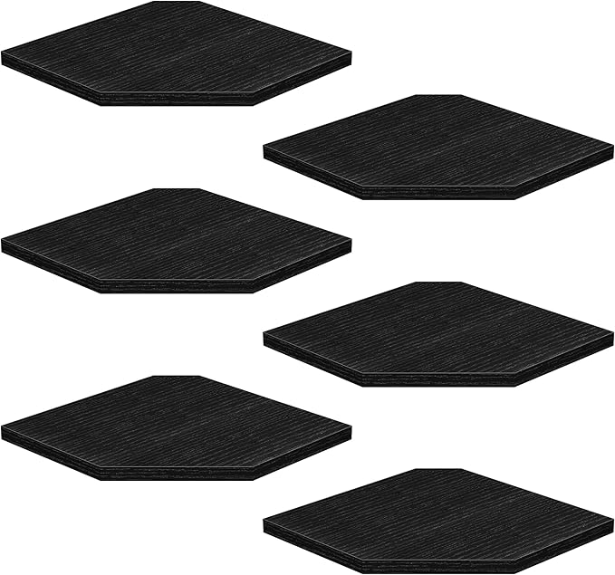 Fun Memories Corner Shelf Wall Mount, Floating Corner Shelves, Set of 6 Corner Wall Shelf Organizer, Rustic Wood Wall Storage Display Shelves for Living Room Bedroom Bathroom Kitchen, Classic Black