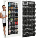 40-Pocket Over the Door Shoe Organizer - Large Mesh Pocket Hanging Shoe Organizer,Behind the Door Shoes Storage Holder Hanger (Black-W)