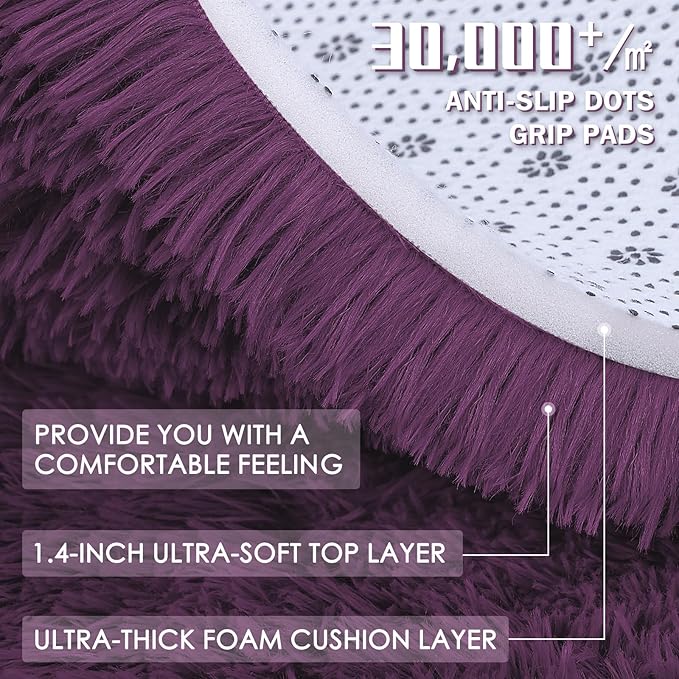 OLANLY 2x4 Machine Washable Runner Rugs for Hallway, Soft Fluffy Shaggy Bedside Rugs for Bedroom, Living Room, Indoor Floor Carpet for Kids Girls and Boys, Home Decor Aesthetic, Dark Purple