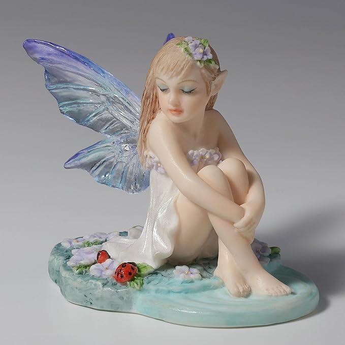 Veronese Design 2 1/4 Inch Lapis Fairy Knee Hugging Pose with Lady Bugs Collectible Figurine Home Decor Gift