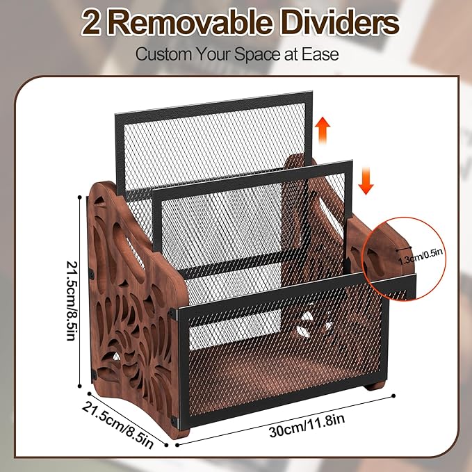 Magazine Holder,3-Compartment Magazine Rack Floor,Wood Magazines File Holder Organizer,Rustic Magazines Storage Basket for Books,Newspapers,Mails,Files