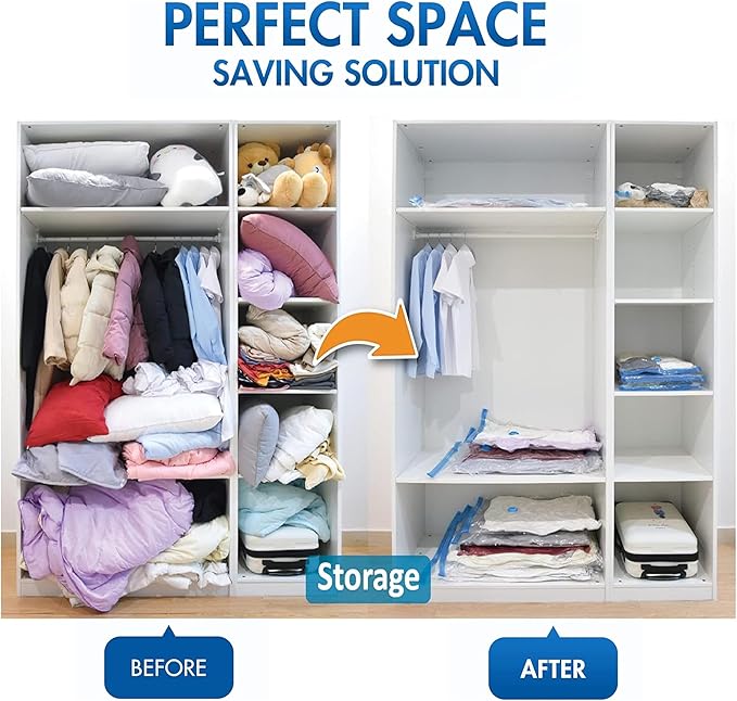 Simple Deluxe 32 Pack Vacuum Storage Bags (5 Jumbo/5 Large/6 Medium/6 Small/5 Roll M/5 Roll S) Space Saver Bags, Vacuum Seal Bags with Hand Pump for Comforters, Blankets, Bedding, Pillows and Clothes