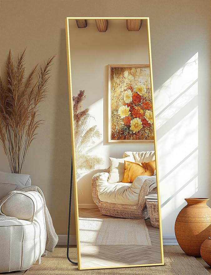 TRAHOME Full Length Standing Mirror, 70"x24" Gold Full Body Mirror with Aluminum Alloy Frame, Free Standing or Wall Mount for Bedroom, Living Room, Dressing Room