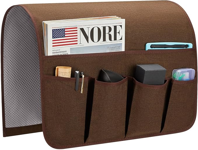 Sofa Armrest Organizer, Remote Control Holder for Recliner Couch, Arm Chair Caddy with 6 Pockets for Magazine, Tablet, Phone, iPad