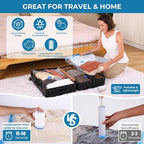 Travel Vacuum Bags with Rechargeable Cordless Pump, 20 Pack Vacuum Seal Bags for Clothing Travel Compression, Space Saver Vacuum Storage Bags for Clothes, Blanket, Bedding, Pillows, Comforters