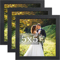 5x5 wood Picture Frame Set of 3, Made of Real Glass for 5x5 Black Frames, Wall and Tabletop Display Thin Border Photo Frame for Home Décor Gallery Family Wedding Memorial Pic Frame Gift