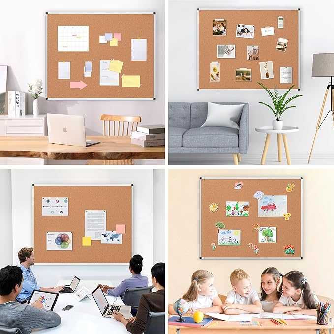 Extra Large Cork Bulletin Board 48" X 48", Silver Aluminum Framed 4'x4' Corkboard for Wall, Wall Mounted Notice Pin Board with 18 Push Pins for School, Home & Office