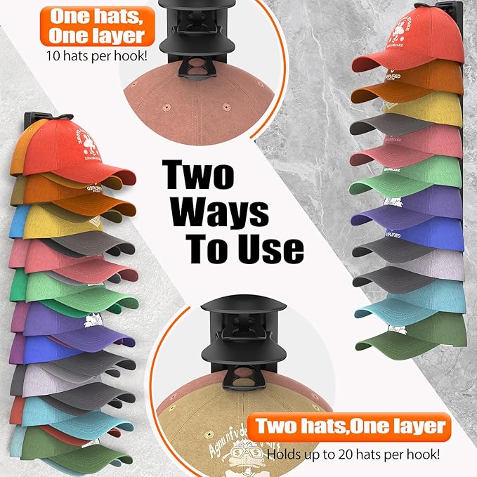 Hat Organizer for Baseball Caps 1 Pack, Adhesive Hat Rack for Wall Hold Up to 20 hats (Black-1 Pack)