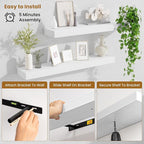 Fun Memories Bathroom Shelves 32 Inch Long Set of 2, Floating Shelves for Wall with Invisible Brackets, for Bedroom, Living Room, Kitchen, White