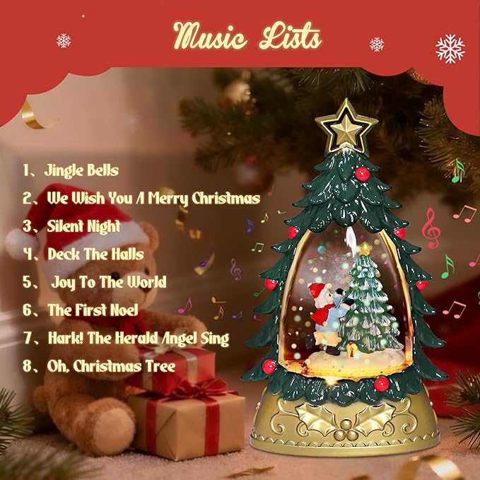 Impress Life Musical Christmas Tree Snow Globe Lantern with Music & Light, Glittering Snow Water Lantern Battery Operated Holiday Decor for Home
