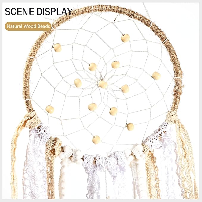 5 Pack Dream Catchers Sun Moon Design Large Handmade Boho Wall Hanging Ornament with Decorative Feathers for Boys Girls Bedroom Living Home Decoration (Brown)