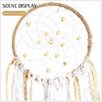 5 Pack Dream Catchers Sun Moon Design Large Handmade Boho Wall Hanging Ornament with Decorative Feathers for Boys Girls Bedroom Living Home Decoration (Brown)