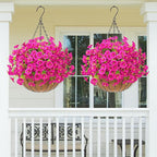 MARTINE MALL 12 Bundles Look Real Artificial Flowers for Outdoors, Realistic Fake Outdoor Flowers, UV Resistant Silk Petunia Flowers for Outside Faux Flowers Plants for Outdoor Porch, Fuchsia