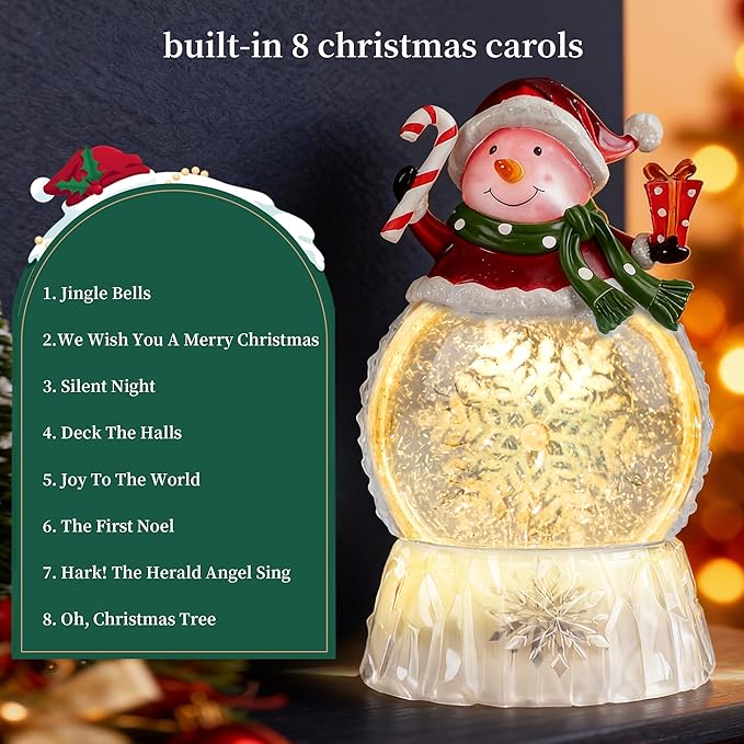 Musical Snow Globe,Lighted Snowman Snow Globes, LED Lights and Swirling Glitter, Christmas Snow Globes Music Box, Decoration for Adults and Kids.