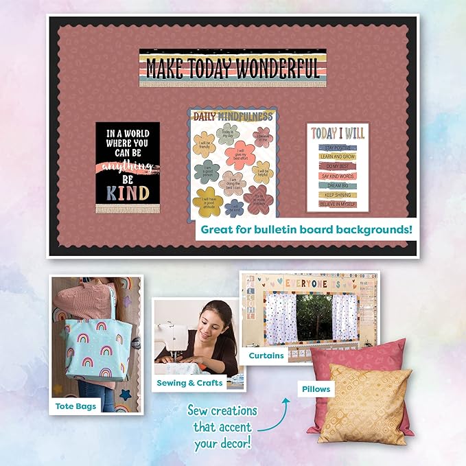 Teacher Created Resources Wonderfully Wild Deep Rose Creative Class Fabric for Classroom Bulletin Boards, Pillows, Curtains, and Crafts