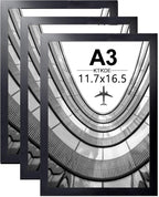 KTKDE A3 Poster Frame set of 3,Black Wooden Picture Frame -16.5x11.7in Photo Frame,Certificate Frame with Plexiglass for Wall Mount or Table Top Display best gifts