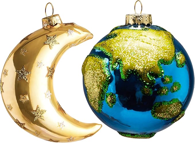 Joiedomi Hanging Ornament for Christmas Tree Decoration, Earth & Moon Blown Glass Ornaments for Xmas Gift Holiday Party Favor Decoration