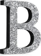 Qunclay 8'' Silver Crystal Diamond Bling Letters Crushed Diamond Decoration Wooden Glitter Letter with Screw and Hooks Rhinestone Gift for Wedding Y2k Mcbling Bedroom Wall Decor (Letter B)