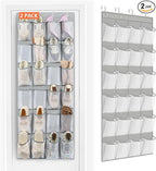 FENTEC 2 Pack Over the Door Shoe Organizer Hanging Shoe Organizer for Closet, Space Saving Mesh Large Pocket Shoe Storage and Organizer with 24 Packets, Shoe Holder for Apartments Garages, Gray