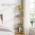 Crofy Foldable 4 Tier Corner Shelf, Metal Corner Plant Stand with Gold Frame and Transparent Shelves, Corner Display Rack Multipurpose Shelving Unit for Living Room, Bedroom, Bathroom
