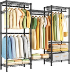 Heavy Duty Garment Rack Clothes Rack,Large Metal Closet Organizer System Storage Wardrobe,Freestanding Clothing Rack with 8 Adjustable Wire Shelves&4 Hang Rods,MaxLoad 800lbs
