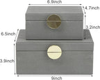 HofferRuffer Faux Leather Jewelry Boxes, Decorative Boxes Storage Accessory Organizer with Gold Hardware Decor, Classic Vegan Leather Set of 2 Pieces (Dark Grey)