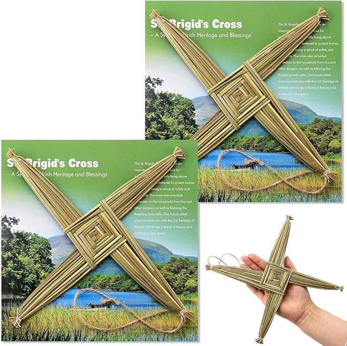 Kathfly 2 Pcs St. Brigid's Wall Cross and Card Irish Gift Saint Brigid's Cross History Card Irish Blessing Gift Ireland Hanging Wall Traditional Decor for Celtic Imbolc Home(10 in,Fresh,Green)