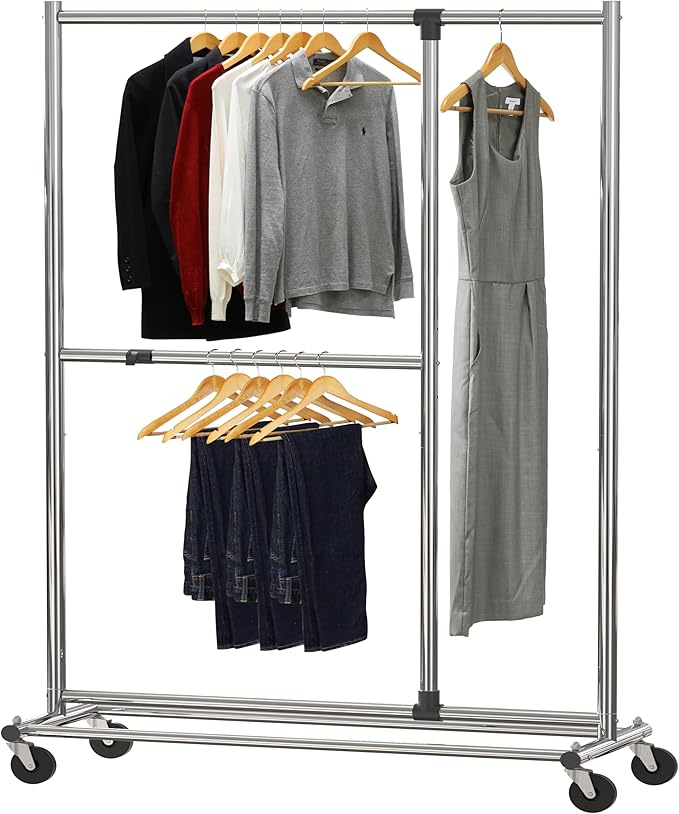 Simple Houseware Dual Bar Adjustable Garment Rack, Chrome, 72-inch Height