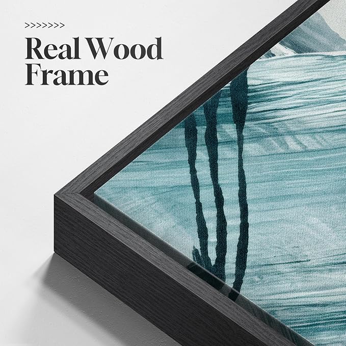Large Framed Blue and Neutral Abstract Wall Art for Living Room, 3 Piece Modern Canvas Prints Paintings Artwork for Walls, Minimalist Pictures for Bedroom Dining Room Hallway Wall Decor 24x36 Inch