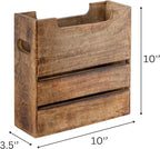 Mie Creations Wooden Magazine Holder Rack with Handle, Decorative Magazine Storage Basket for File, Folder, Books, Newspaper | Rustic Brown Magazine Bin Display Stand, Office Desk Organizer 10-inch