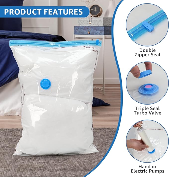 Simple Deluxe 32 Pack Compression Storage Bags, Vacuum Storage Bags, Space Saver Bags for Comforters, Blankets, Pillows and Clothes Storage, Hand Pump Included (5 Jumbo/5 L/6 M/6 S/5 Roll M/5 Roll S)