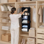 StorageWorks 6-Shelf Hanging Closet Organizers, Foldable Closet Storage Organizer with 2 Side Pockets, Portable Hanging Shelves for Wardrobe, Kid's Rooms, Dorms, RVs, 12" D x 12" W x 47 1⁄2" H, Black