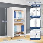 P8C Heavy Duty Clothes Rack（With Extended Width Design） Rolling Clothing Racks for Hanging Clothes with Lockable Wheels，31.5" W x 15.8" D x 80.5" H，Max Load 600LBS，White Rack with White Cover
