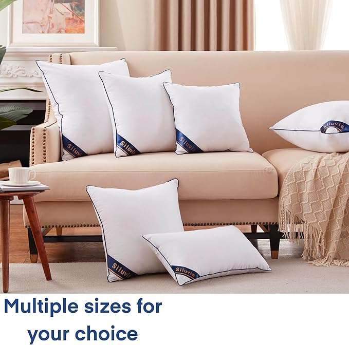 Siluvia 30"x30" Pillow Inserts Set of 2 Square Throw 30 Pillows with 100% Cotton Cover for Sofa, Couch, and Bed - White
