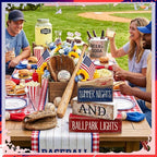 Lineshading 4 Pcs Baseball Decorations Stacked Wooden Blocks Signs with Bat Topper, Summer Nights Ballpark Lights Decor - Baseball Table Decor Ideal Gift for Fans Boys Room Party Coffee Shelf