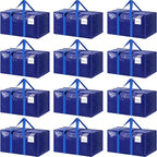 12 Pack Extra Heavy Duty Large Moving Bags with Strong Zipper & Comfortable Handles, Sturdy & Durable Clothes Storage Bags Totes Bins, Packing Moving Boxes for College Supplies, Blue