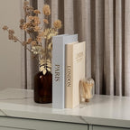 Decorative Books with Storage (Gray/Beige) – Set of 2 Faux Linen Book Boxes with Gold Stamped Covers – Enhance Your Coffee Table, Bookshelf Decor – Hidden Storage for Photos, Keepsakes, and Jewelry
