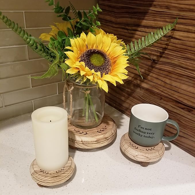 MOOCA 3 Pcs Set Stackable Round Wooden Display Riser, Small Wood Risers for Decor, Pedestal Stand for Home Kitchen, Collection Display, Showcase, Garden and Store