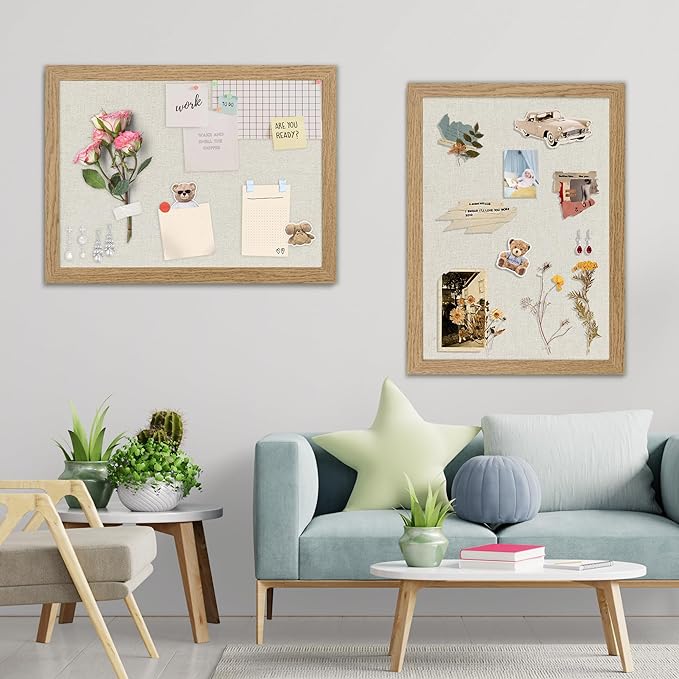 AKTOP 2-Pack Cork Board Bulletin Board with Linen 20" X 30", Large Framed Corkboard for Wall, Hanging Pin Board Picture Board for Home Office Decor, Cute Vision Board with Pushpins (Carbonized Black)
