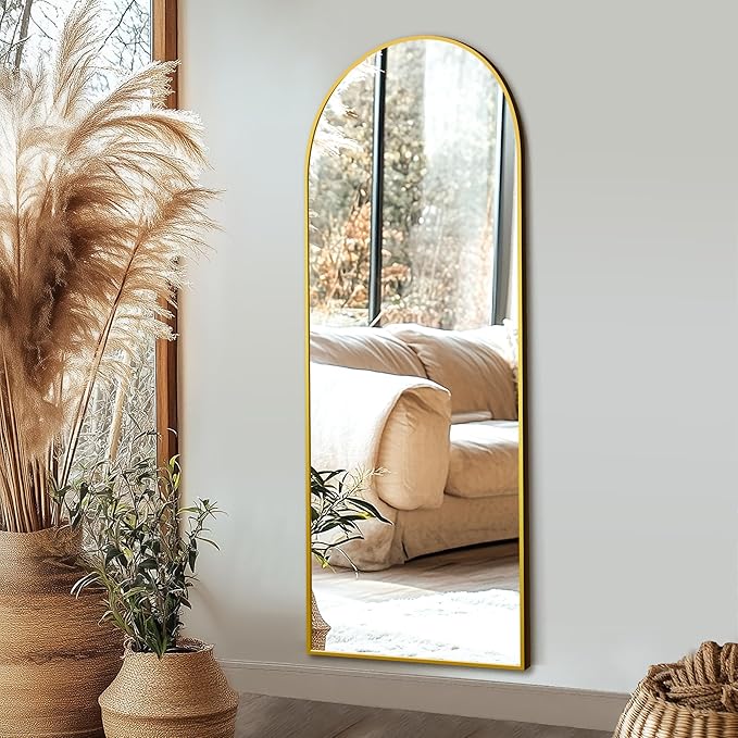 Delma Full Length Mirror, Large Floor Mirror for Wall, Bedroom, Bathroom, Living Room with Aluminium Frame (Stand, Arch 56x15-Gold)