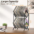 RUILALIFE 2-Tier-Vinyl-Record-Storage-Holder With Dividers, 200 LPs Albums Storage Rack Shelf, Steel Music Records Display Shelf Organizer For Book, Magazine, Files