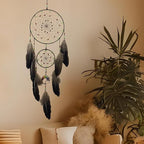 Dream Catchers for Adults with Luminous Beads Dream Catcher with 7 Chakra Handmade Wall Decor with Native Feather Hanging Ornament for Bedroom Brown