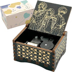 Pursuestar Black Wooden Wind Up Music Box - DemonSlayer Merch, Vintage Engraved Wood Mechanism Musical Gifts for Anime Fans Son Daughter Boys Christmas Birthday