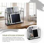 Noamus Metal Magazine Rack, Newspaper Book Tablet Storage Basket, File Holder Mail Organizer Bin with Handles, Iron Wire Black Folder Stand Holder for Home Office Bathroom Bedroom Den Living Room